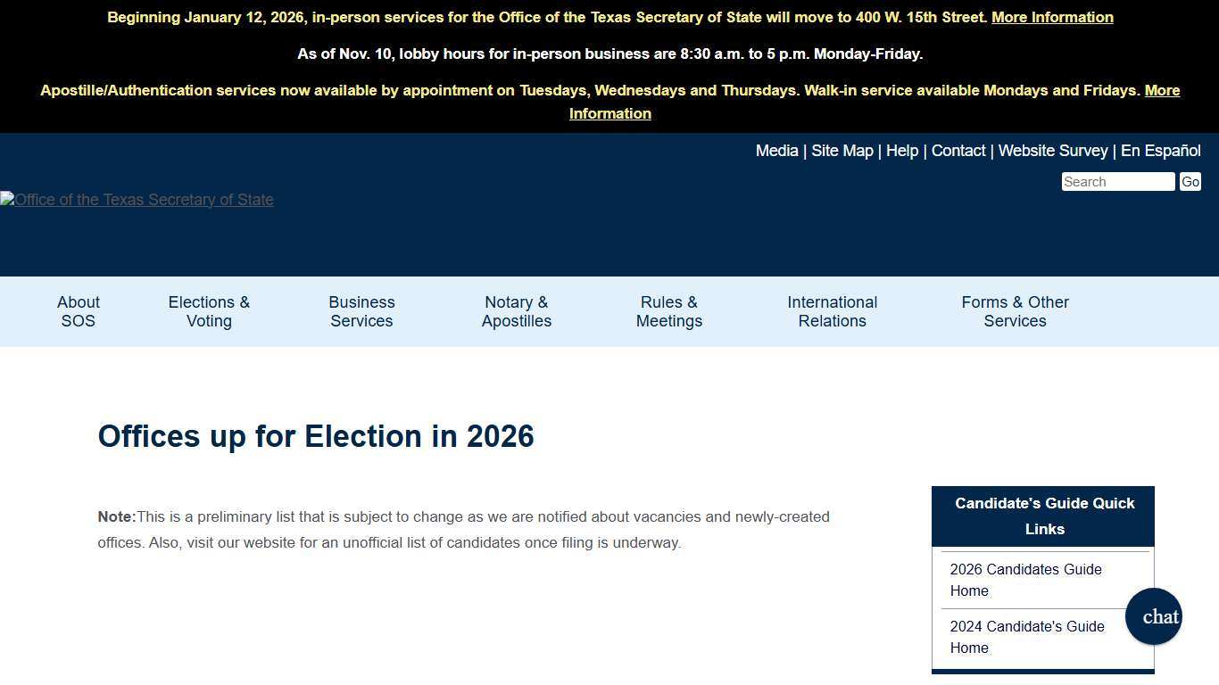 Offices up for Election in 2026