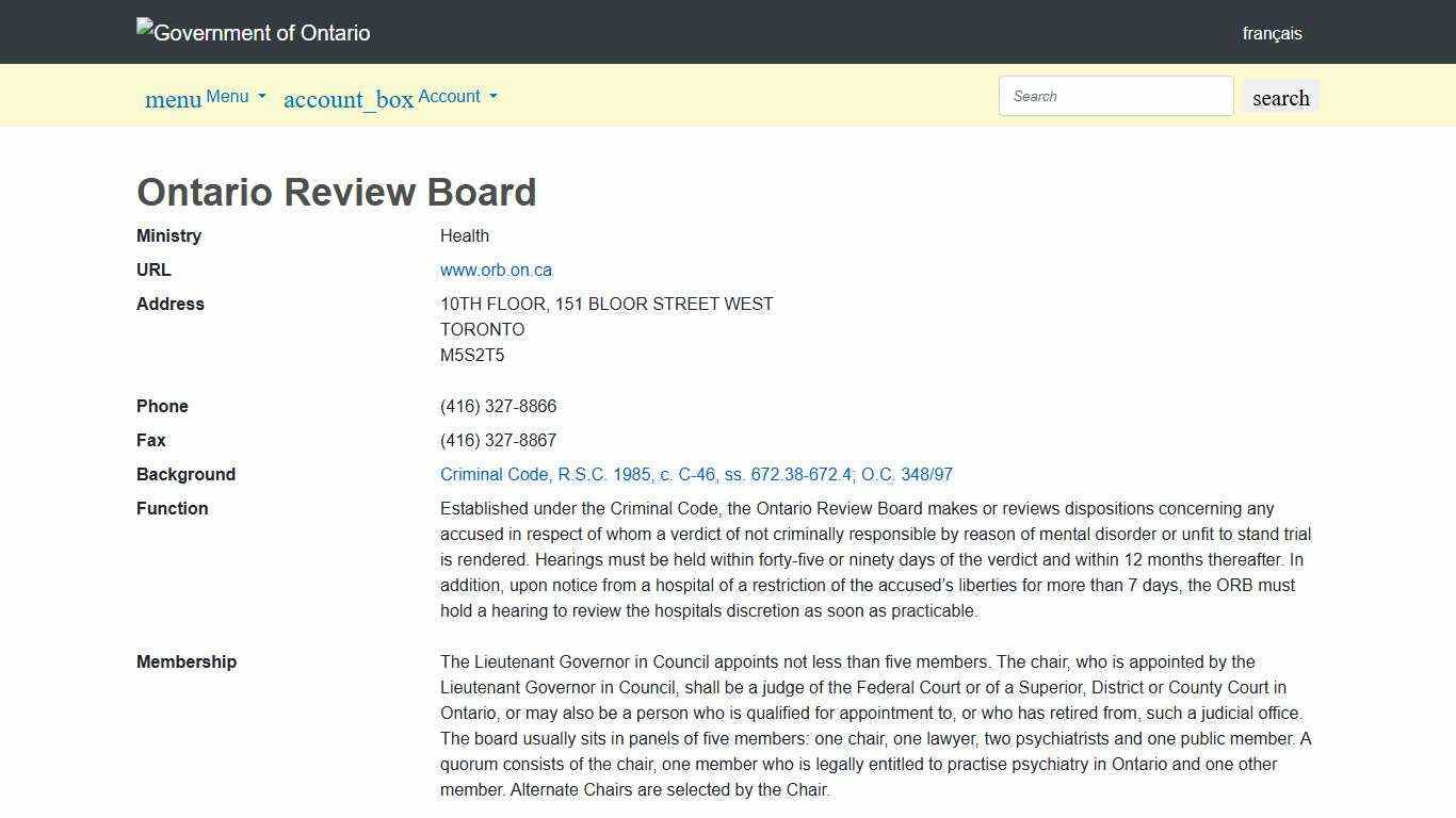 Ontario Review Board - Public Appointments Secretariat