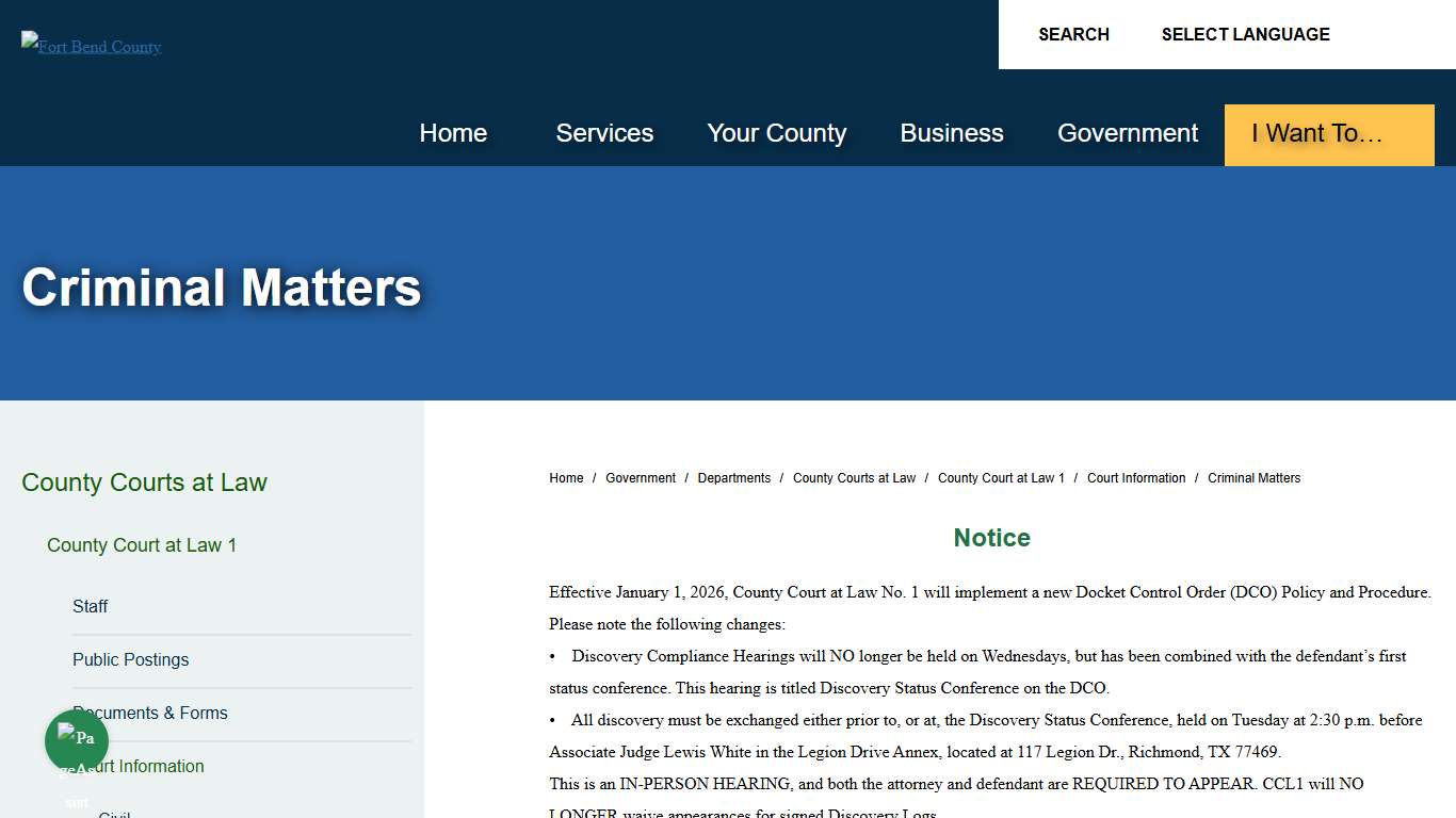 Criminal Matters | Fort Bend County